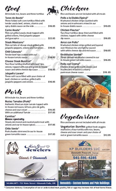 El Rodeo Steak House Menu